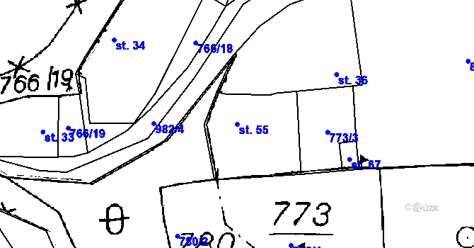 Parcela st. 55 v KÚ Lelov, Katastrální mapa