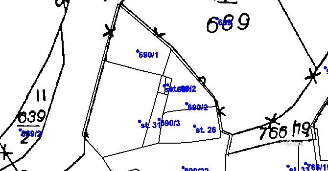 Parcela st. 68/1 v KÚ Lelov, Katastrální mapa