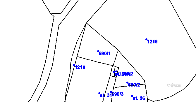 Parcela st. 690/1 v KÚ Lelov, Katastrální mapa