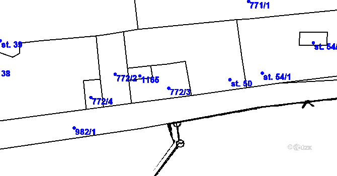 Parcela st. 772/3 v KÚ Lelov, Katastrální mapa