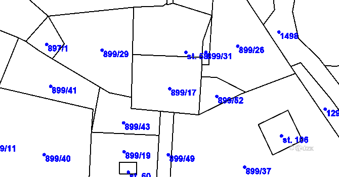 Parcela st. 899/17 v KÚ Lelov, Katastrální mapa