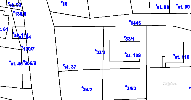 Parcela st. 33/3 v KÚ Lelov, Katastrální mapa