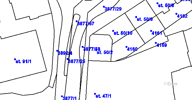 Parcela st. 50/2 v KÚ Stod, Katastrální mapa