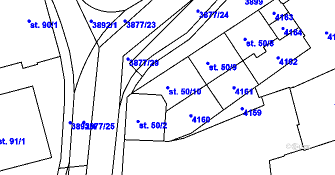 Parcela st. 50/10 v KÚ Stod, Katastrální mapa
