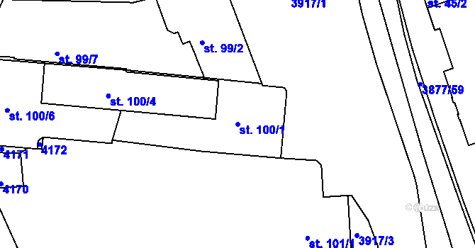 Parcela st. 100/1 v KÚ Stod, Katastrální mapa