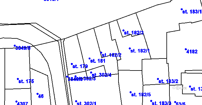 Parcela st. 182/2 v KÚ Stod, Katastrální mapa