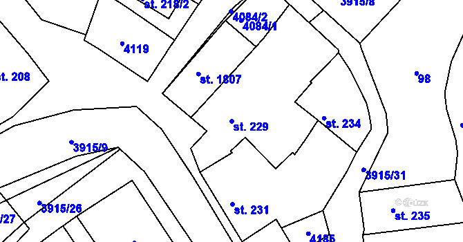 Parcela st. 229 v KÚ Stod, Katastrální mapa