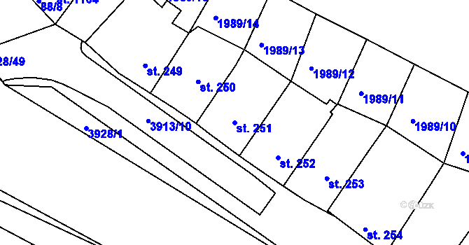 Parcela st. 251 v KÚ Stod, Katastrální mapa