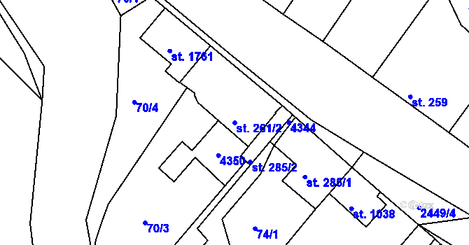 Parcela st. 261/2 v KÚ Stod, Katastrální mapa