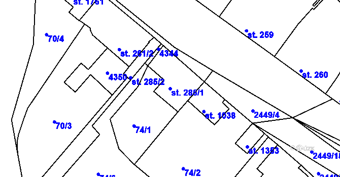 Parcela st. 285/1 v KÚ Stod, Katastrální mapa