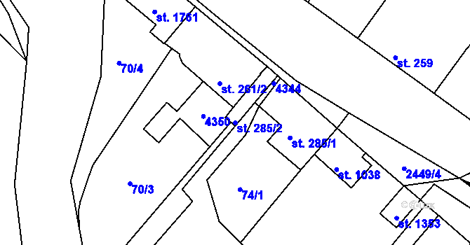 Parcela st. 285/2 v KÚ Stod, Katastrální mapa