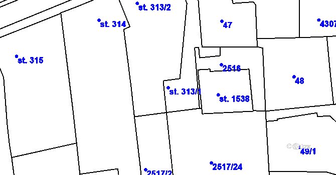 Parcela st. 313/1 v KÚ Stod, Katastrální mapa