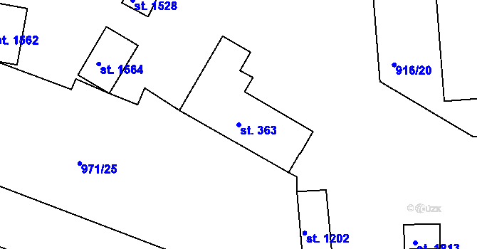 Parcela st. 363 v KÚ Stod, Katastrální mapa