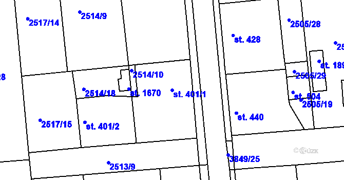 Parcela st. 401/1 v KÚ Stod, Katastrální mapa