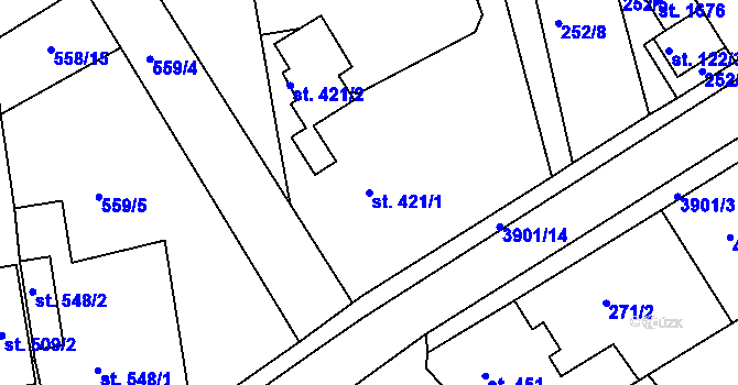 Parcela st. 421/1 v KÚ Stod, Katastrální mapa