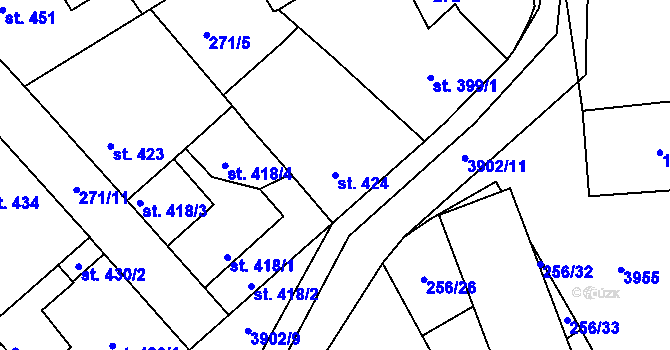Parcela st. 424 v KÚ Stod, Katastrální mapa