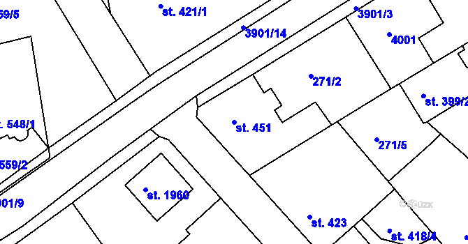 Parcela st. 451 v KÚ Stod, Katastrální mapa