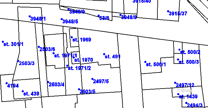 Parcela st. 491 v KÚ Stod, Katastrální mapa