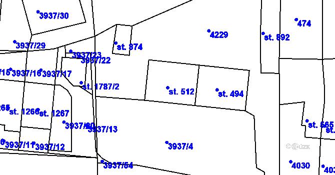 Parcela st. 512 v KÚ Stod, Katastrální mapa