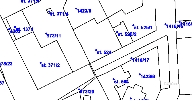 Parcela st. 524 v KÚ Stod, Katastrální mapa