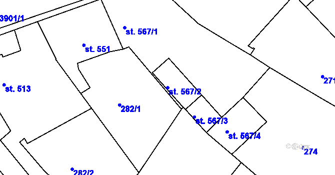 Parcela st. 567/2 v KÚ Stod, Katastrální mapa