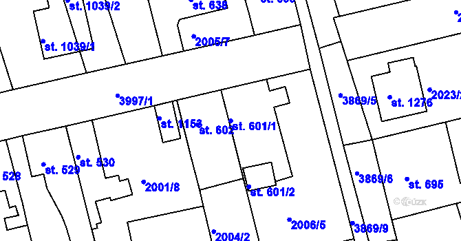 Parcela st. 601/1 v KÚ Stod, Katastrální mapa