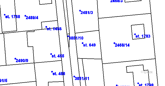 Parcela st. 649 v KÚ Stod, Katastrální mapa