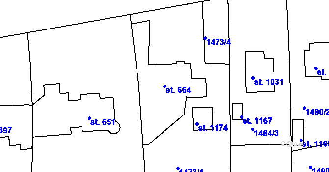 Parcela st. 664 v KÚ Stod, Katastrální mapa