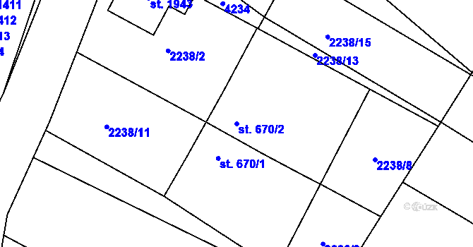 Parcela st. 670/2 v KÚ Stod, Katastrální mapa