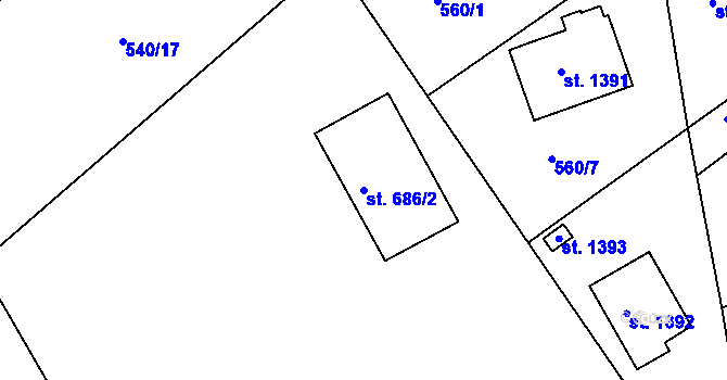 Parcela st. 686/2 v KÚ Stod, Katastrální mapa