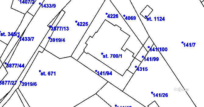 Parcela st. 700/1 v KÚ Stod, Katastrální mapa
