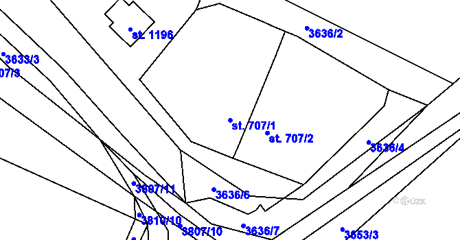 Parcela st. 707/1 v KÚ Stod, Katastrální mapa