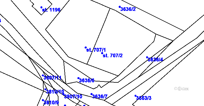 Parcela st. 707/2 v KÚ Stod, Katastrální mapa