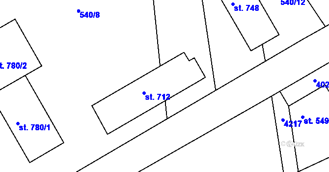 Parcela st. 712 v KÚ Stod, Katastrální mapa