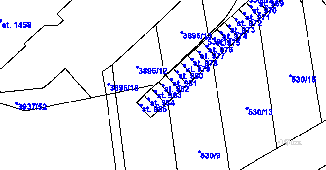 Parcela st. 982 v KÚ Stod, Katastrální mapa