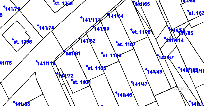Parcela st. 1106 v KÚ Stod, Katastrální mapa
