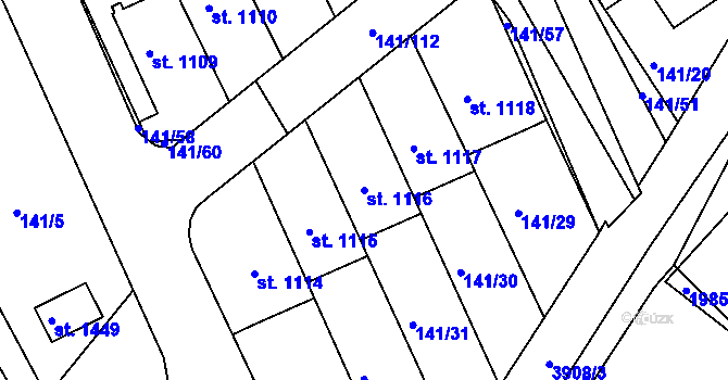 Parcela st. 1116 v KÚ Stod, Katastrální mapa