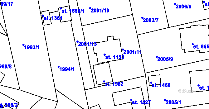 Parcela st. 1158 v KÚ Stod, Katastrální mapa