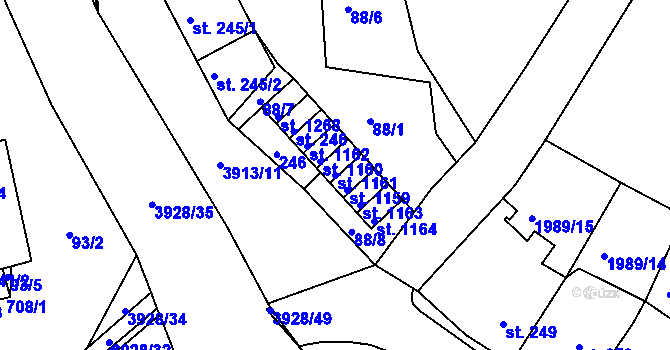 Parcela st. 1161 v KÚ Stod, Katastrální mapa