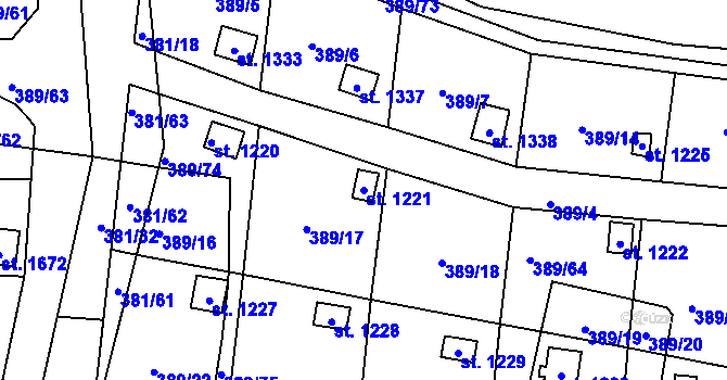 Parcela st. 1221 v KÚ Stod, Katastrální mapa