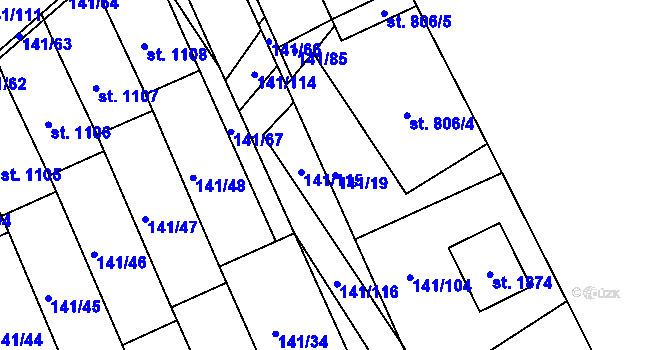 Parcela st. 141/19 v KÚ Stod, Katastrální mapa
