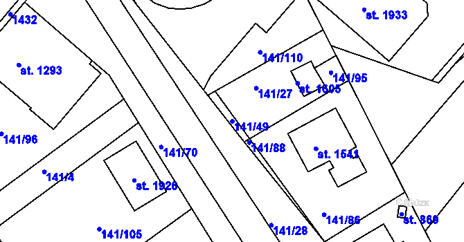 Parcela st. 141/49 v KÚ Stod, Katastrální mapa