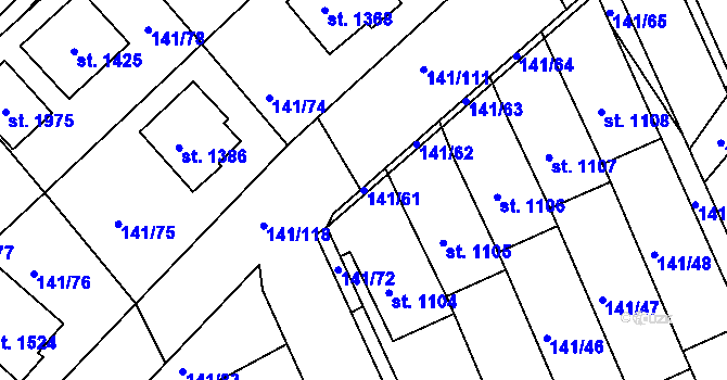 Parcela st. 141/61 v KÚ Stod, Katastrální mapa