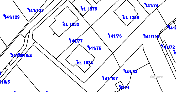 Parcela st. 141/76 v KÚ Stod, Katastrální mapa