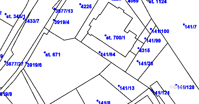 Parcela st. 141/94 v KÚ Stod, Katastrální mapa