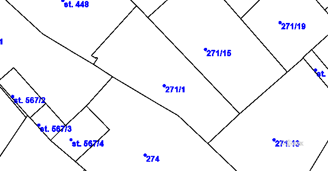 Parcela st. 271/1 v KÚ Stod, Katastrální mapa