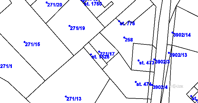 Parcela st. 271/17 v KÚ Stod, Katastrální mapa