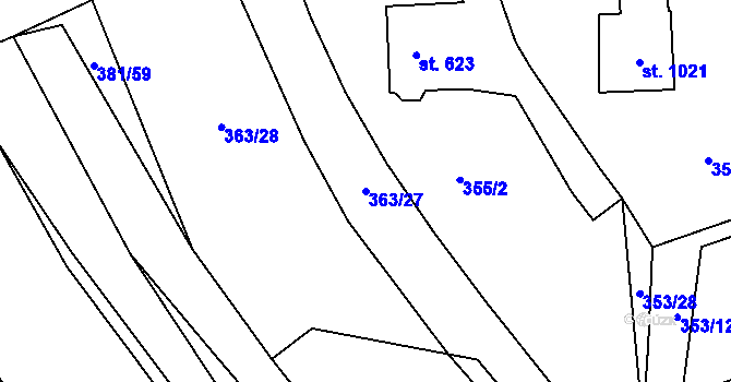 Parcela st. 363/27 v KÚ Stod, Katastrální mapa