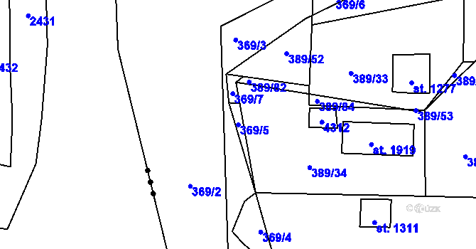Parcela st. 369/5 v KÚ Stod, Katastrální mapa