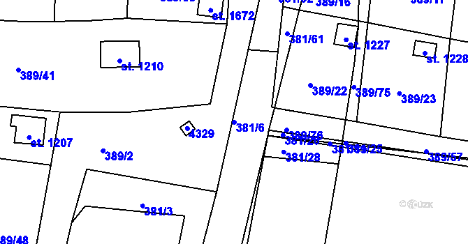Parcela st. 381/6 v KÚ Stod, Katastrální mapa